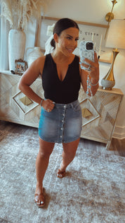 Chic Denim Button Up Denim Skort