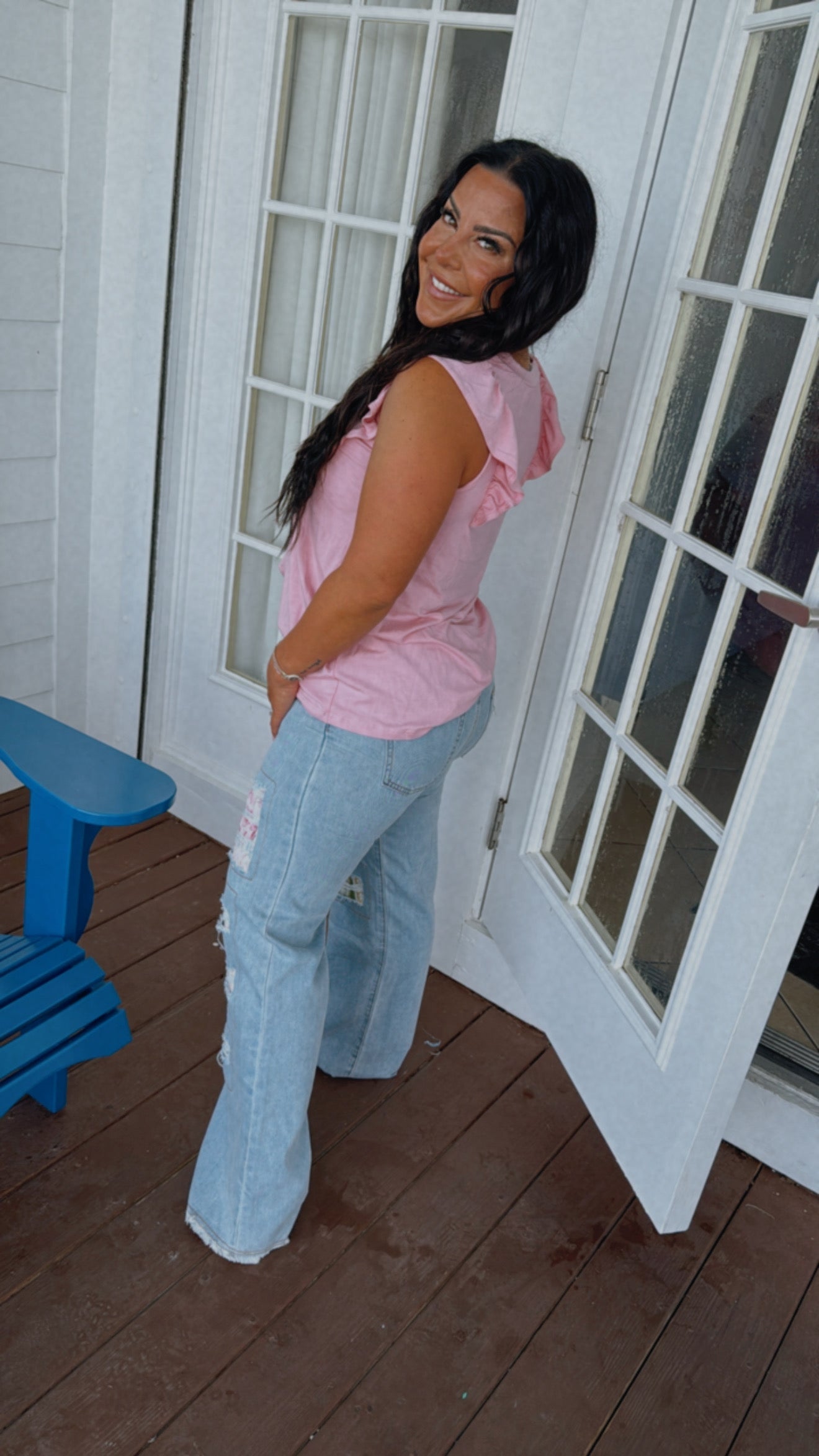 Dusty Pink Flutter Sleeve Top