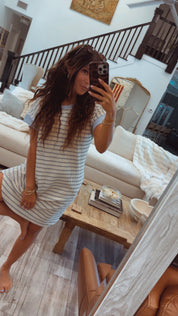 Blue and Ivory Striped Tshirt Dress