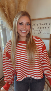 Rae Mode Red and Ivory Cross Back Sweater