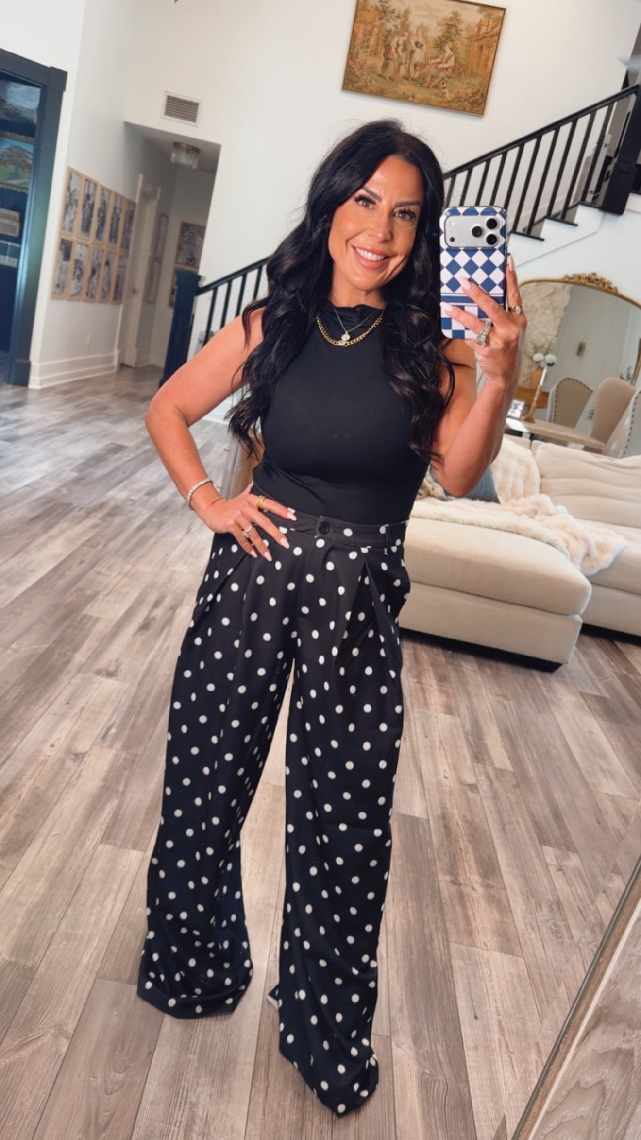Black and White Polka Dot Wide Leg  Trousers