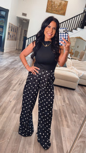 Black and White Polka Dot Wide Leg  Trousers