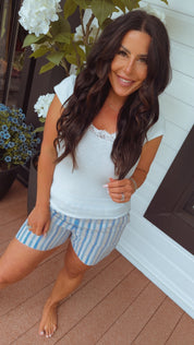 Blue and Yellow Stripe Chic Shorts