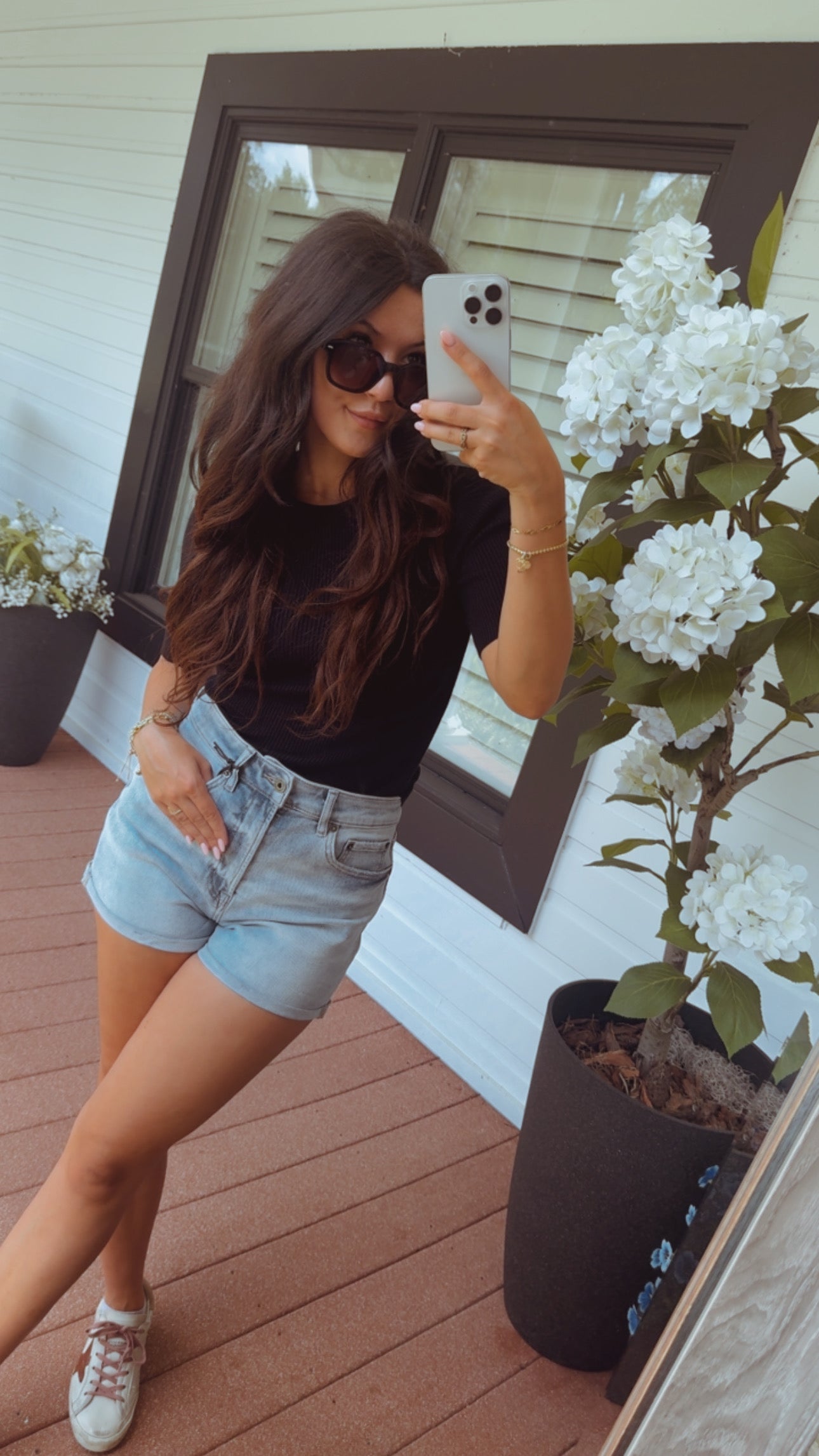 Mica Denim Candy Blue High Rise Rolled Hem Shorts