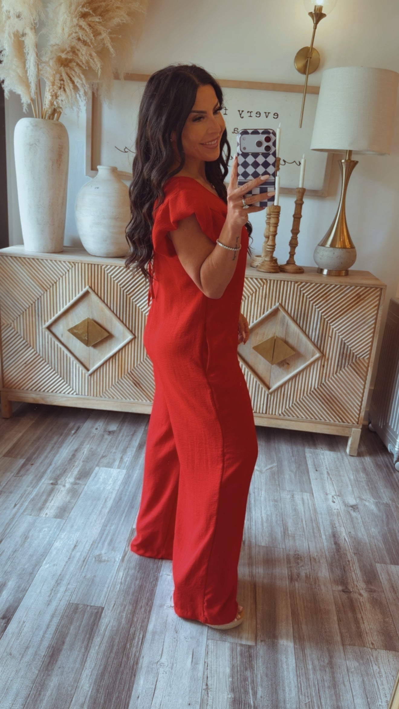 Chic Red Keyhole Jumpsuit