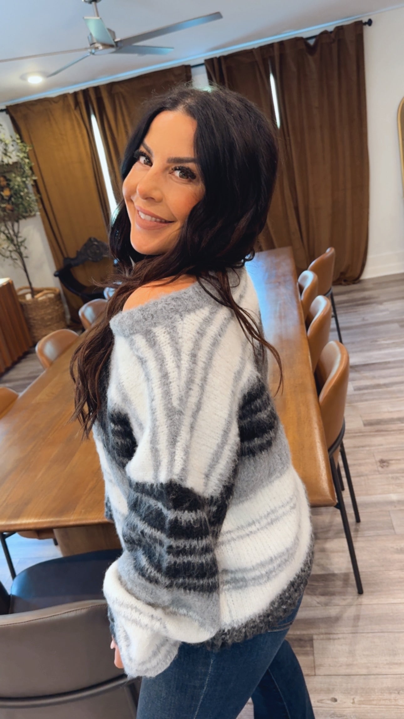 Grey and Black Striped Pol Lounge Sweater