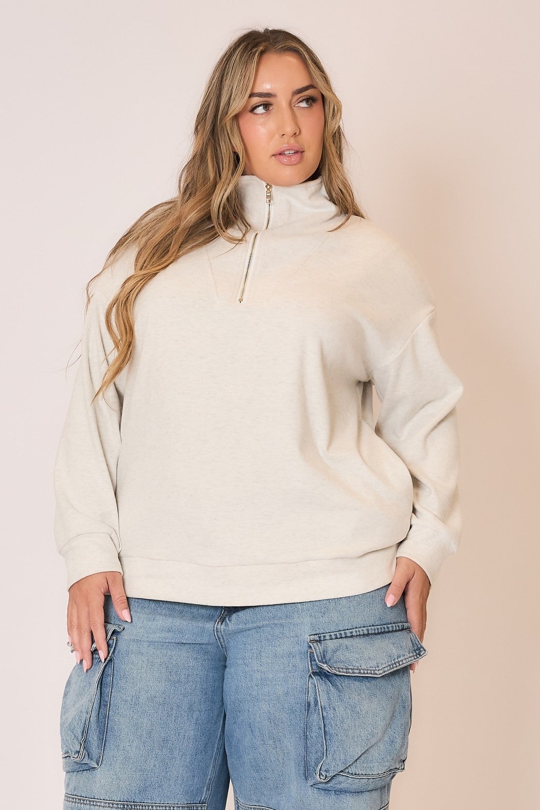 Cozy Co French Terry High Neck Zip Up Sweatshirt