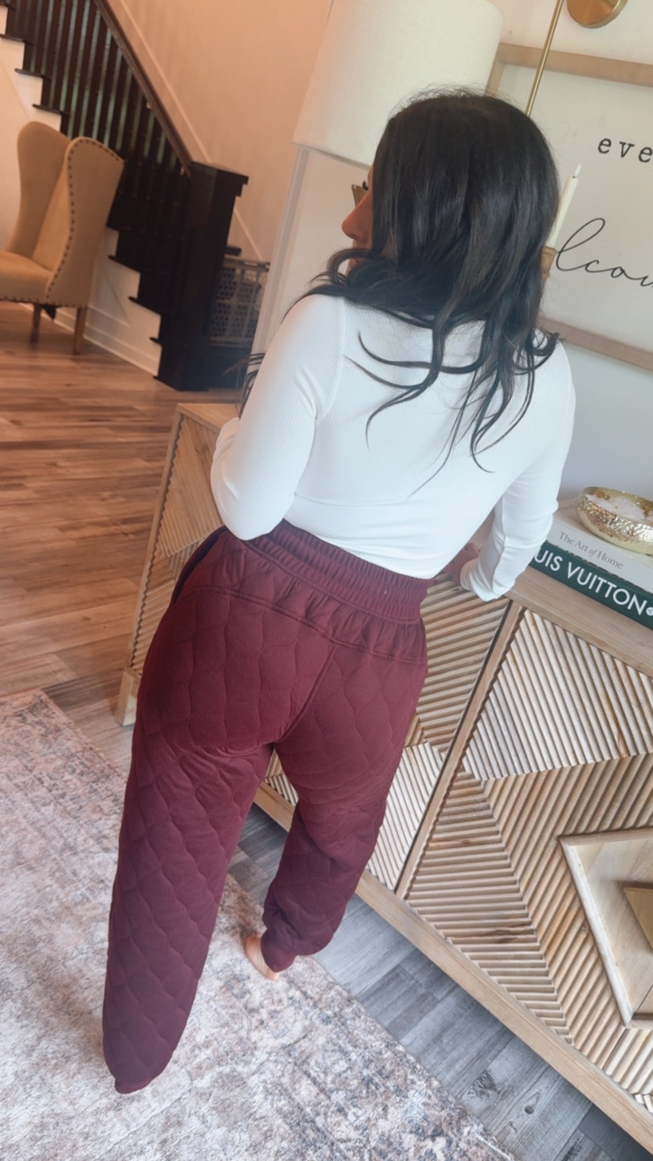 Rae Mode Dark Cherry Quilted Lounge Joggers