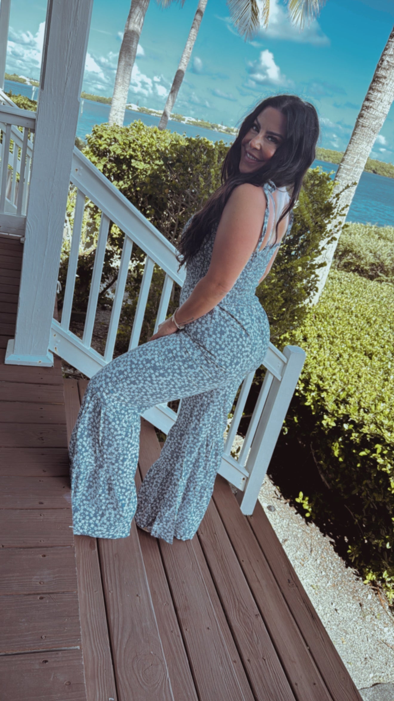 Blue and White Floral Jumpsuit