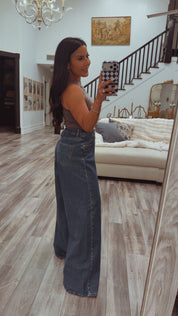 Grey Acid Wash Side Ruched Tank