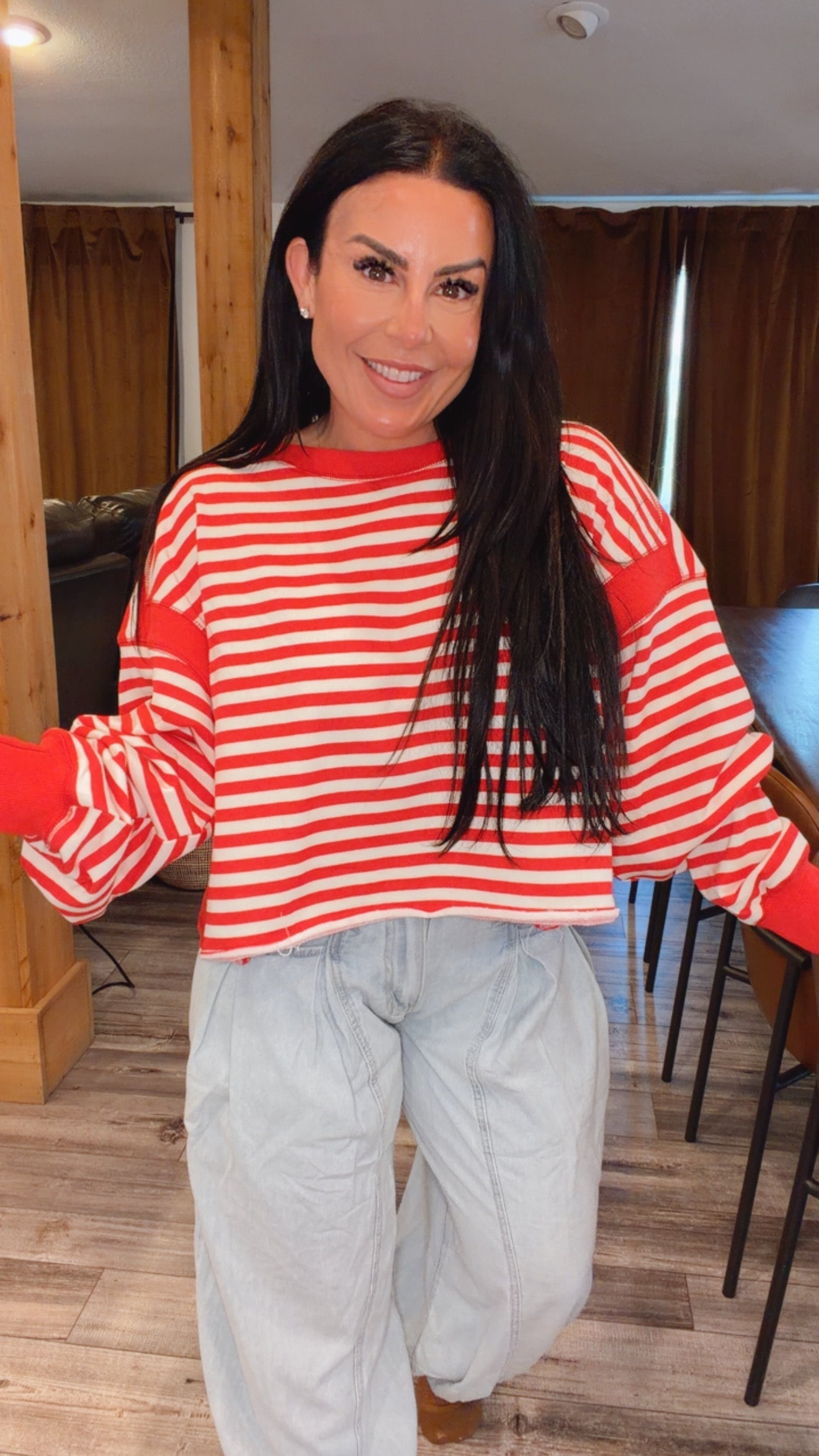 Rae Mode Red and Ivory Cross Back Sweater