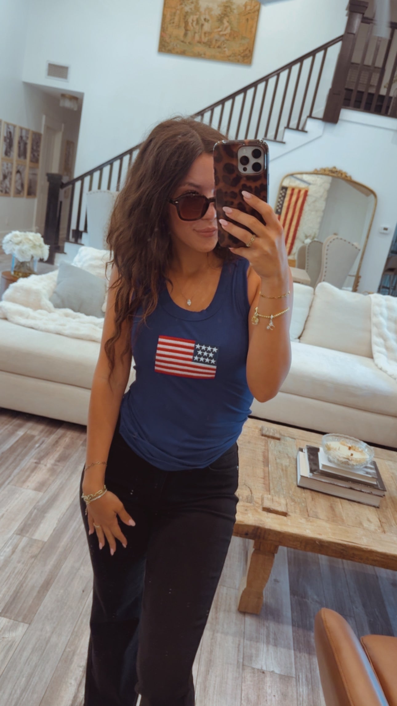 Navy Ribbed Americana Stitched Flag Tank