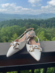 Chic White and Gold Diva Sparkle Flats