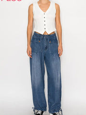 Stitch and CO Relaxed Denim Tie Waist Wide Leg Pants