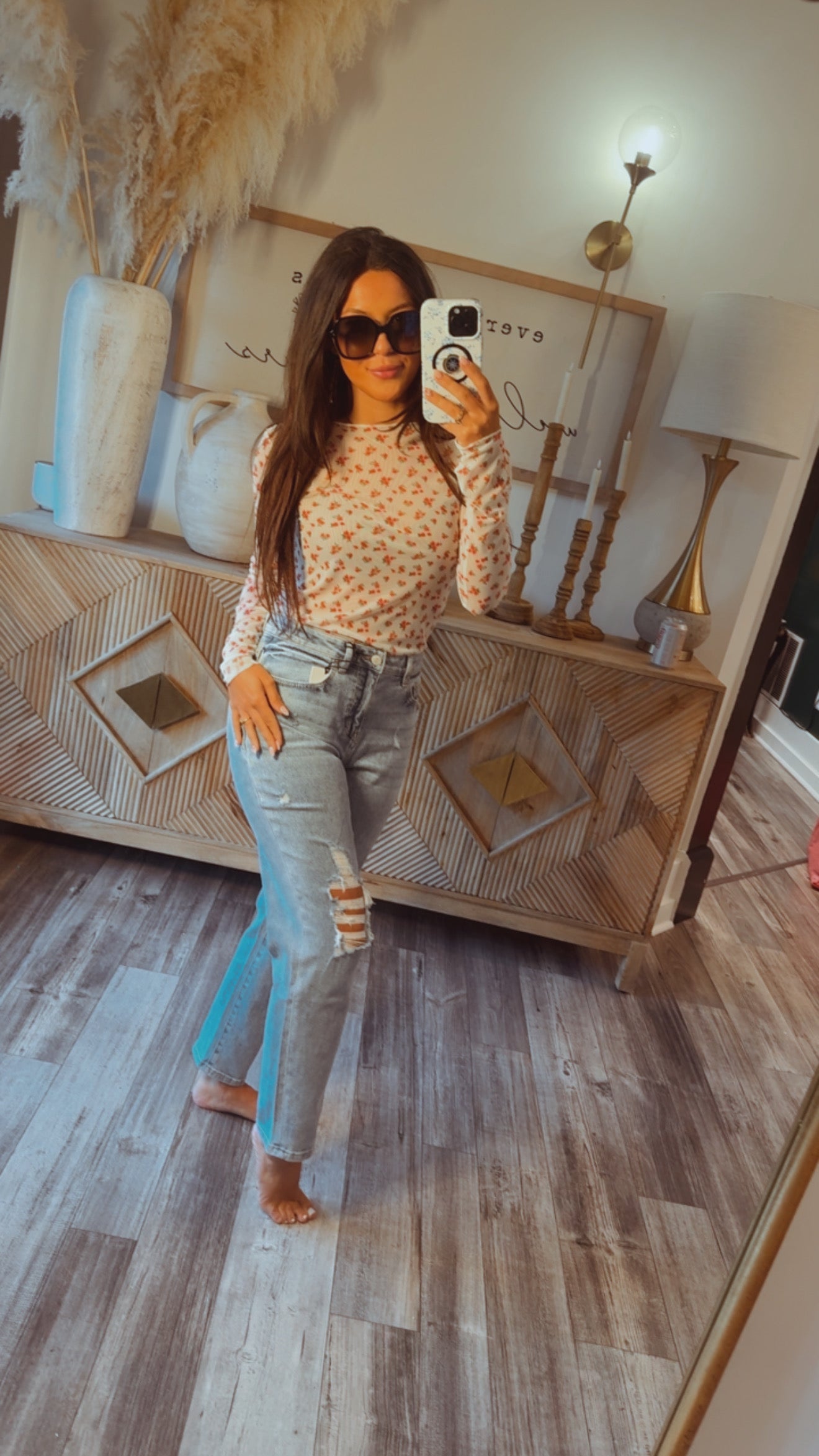 Ivory and Red Floral Lace Top