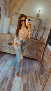 Ivory and Red Floral Lace Top