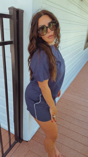 Navy and white Stripe Shorts  and Top Set