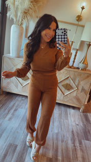 Heaven Honey Brown Soft Ribbed Long Sleeve Sweater