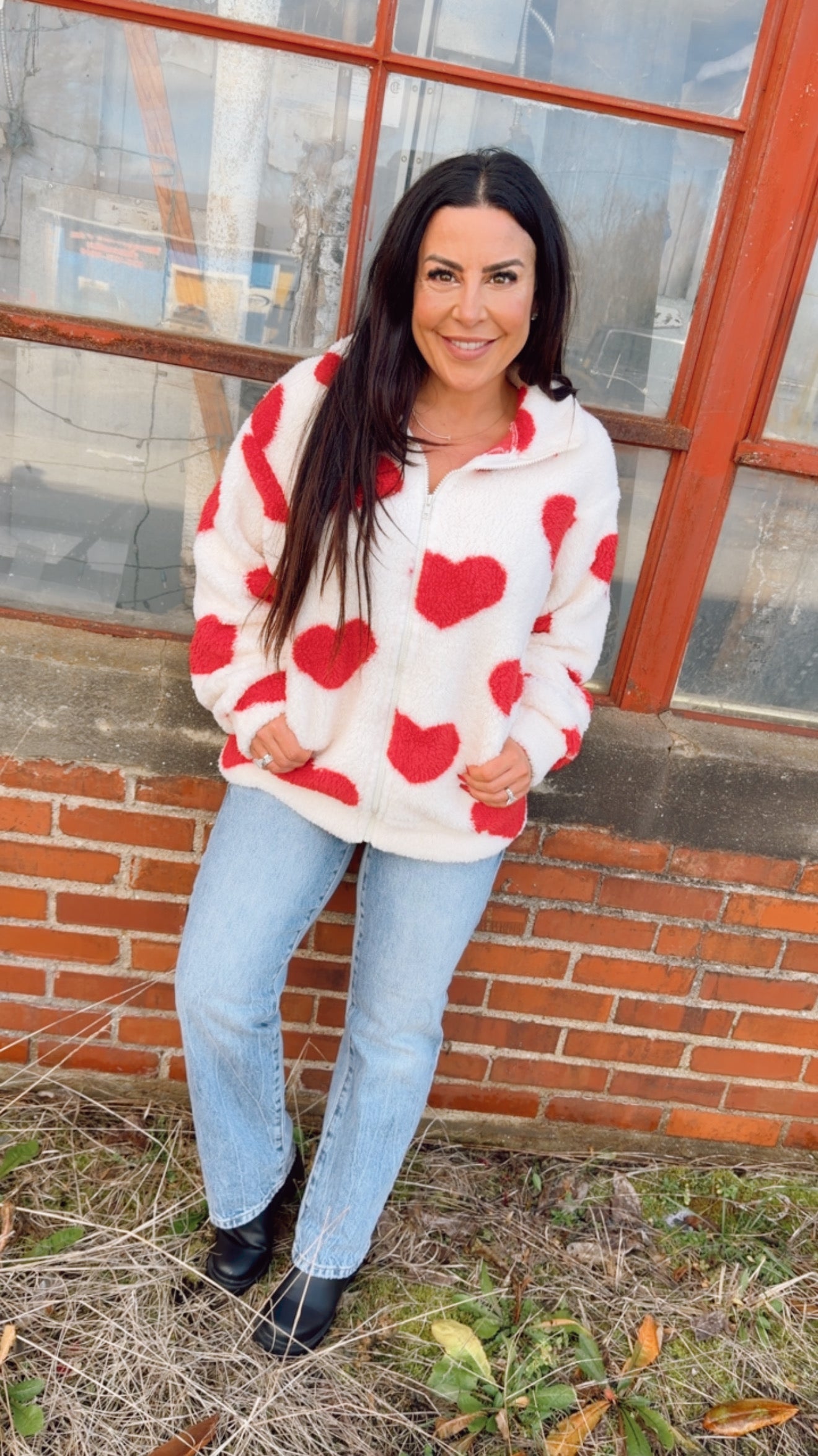 Red Heart Ivory Sherpa 1/4 Zip Jacket
