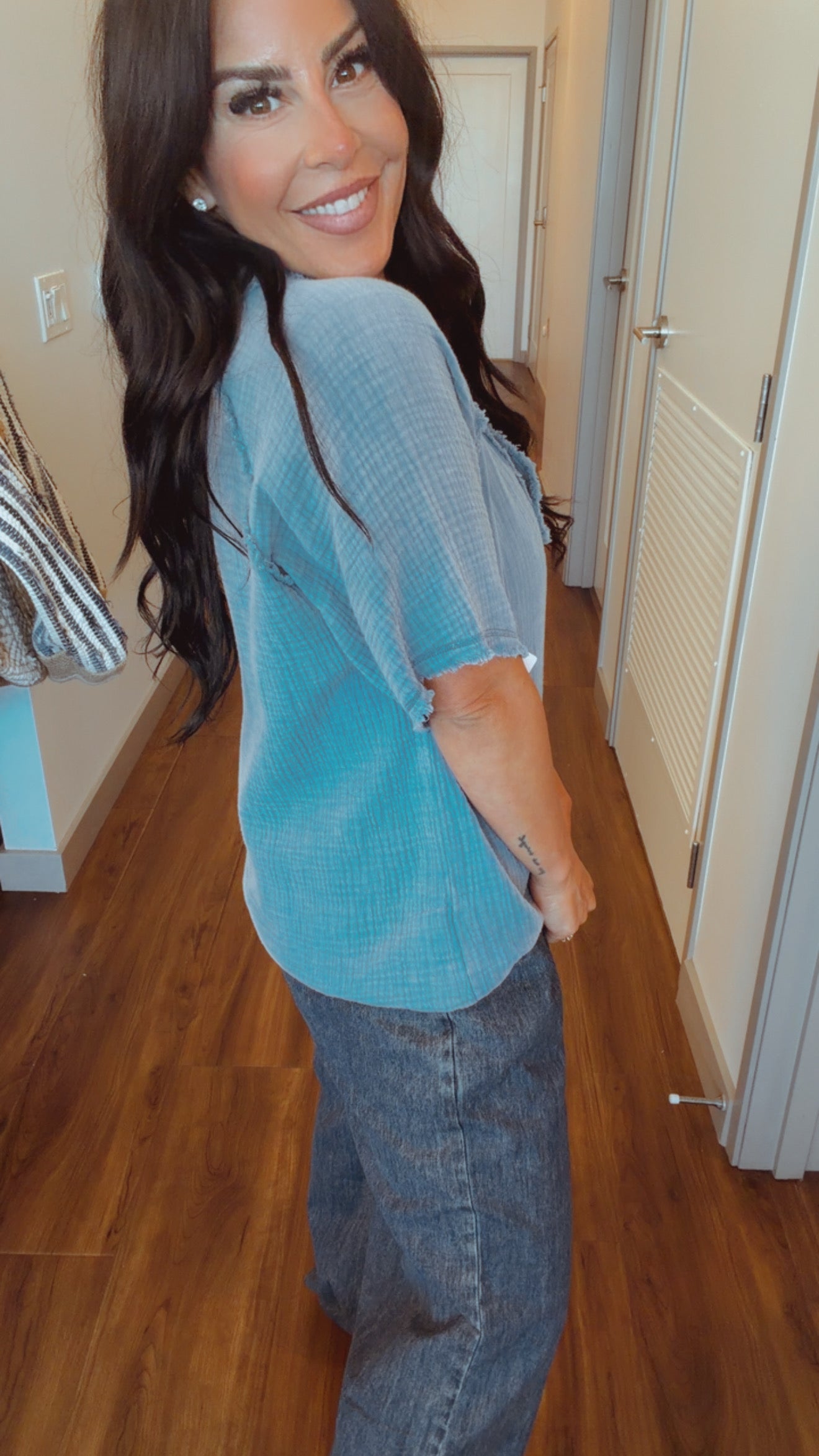 Cozy Co Denim Blue Gauze Cotton Top