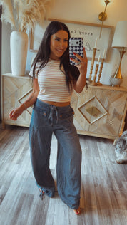 Stitch and CO Relaxed Denim Tie Waist Wide Leg Pants