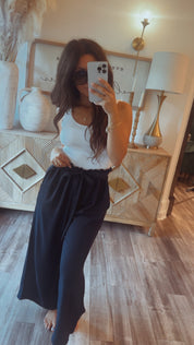 Soft Navy Flowy Pant With Tie Waist