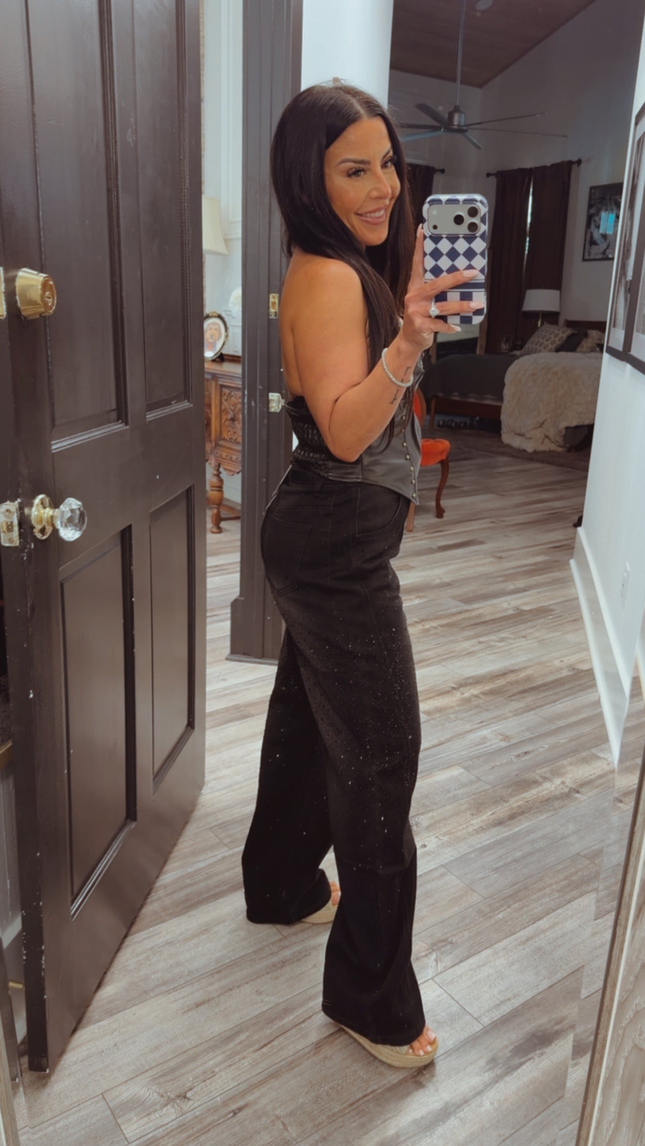 “Midnight Kisses” Brown Leather Studded Zip Back Crop Top