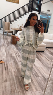 Cream And Sage Stripe Knit POL Joggers