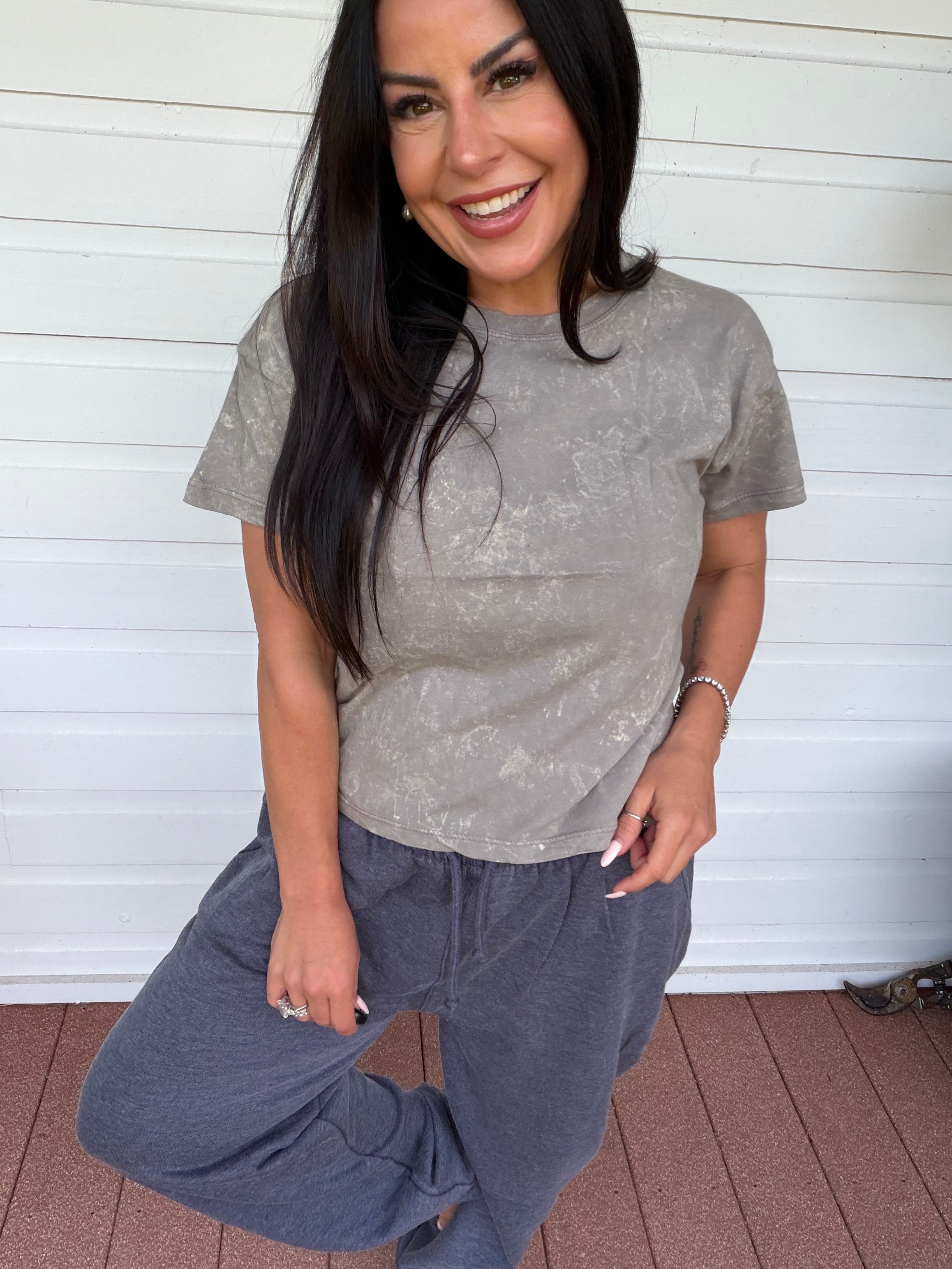 Ultra Soft Grey Acid Wash Short Sleeve Top