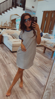 Blue and Cream Striped Tshirt Dress