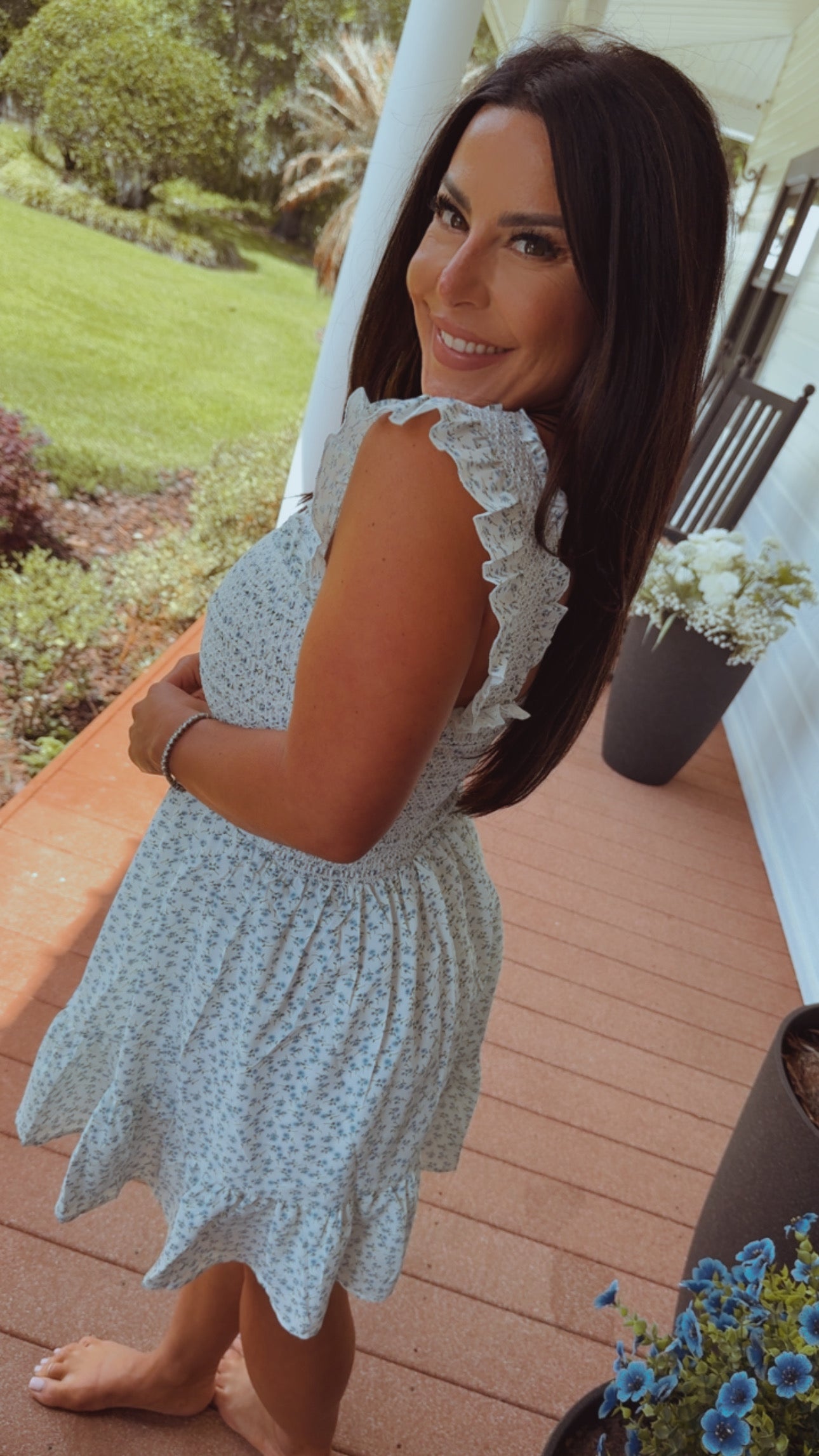 White and Blue Floral Dress  Stich&Co