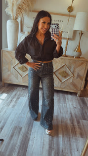 Diva Silver Studded Wide Leg Jeans