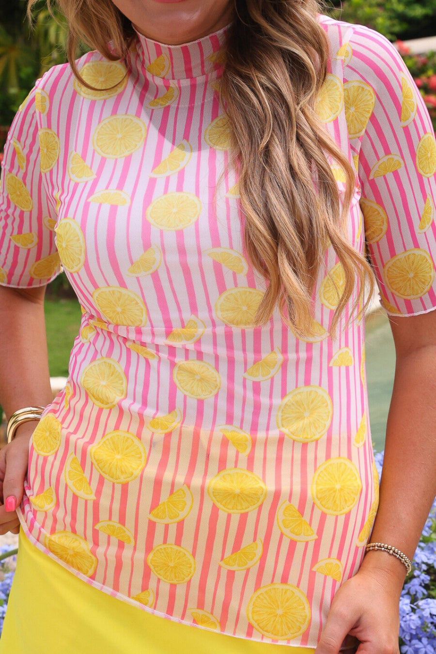 Kora Short Sleeve Mesh Top- Pink Lemonade