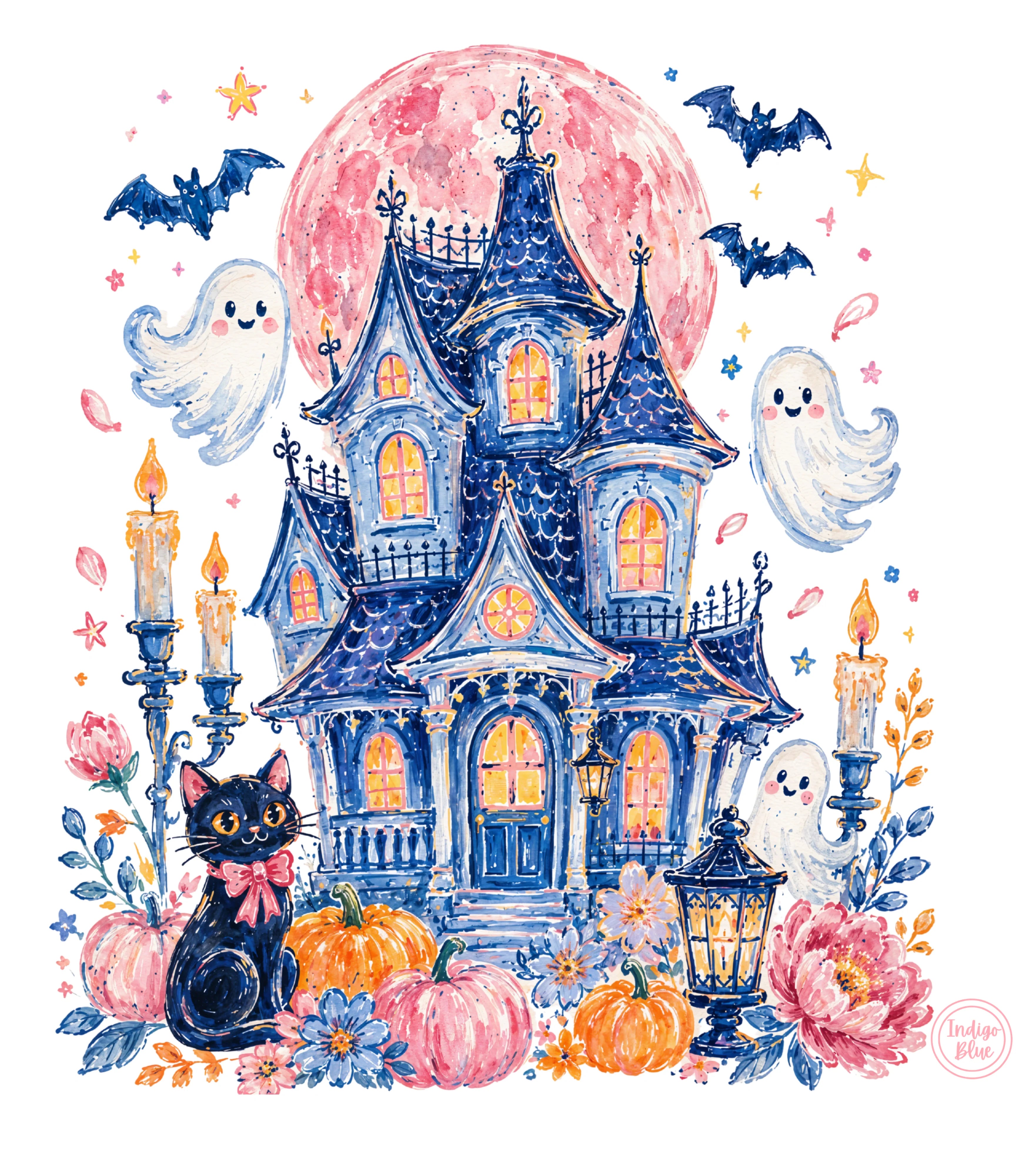 Indigo Blue Halloween Haunted Mansion