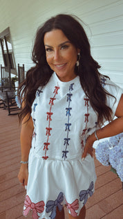 Red White And Blue Sequin Bow Top