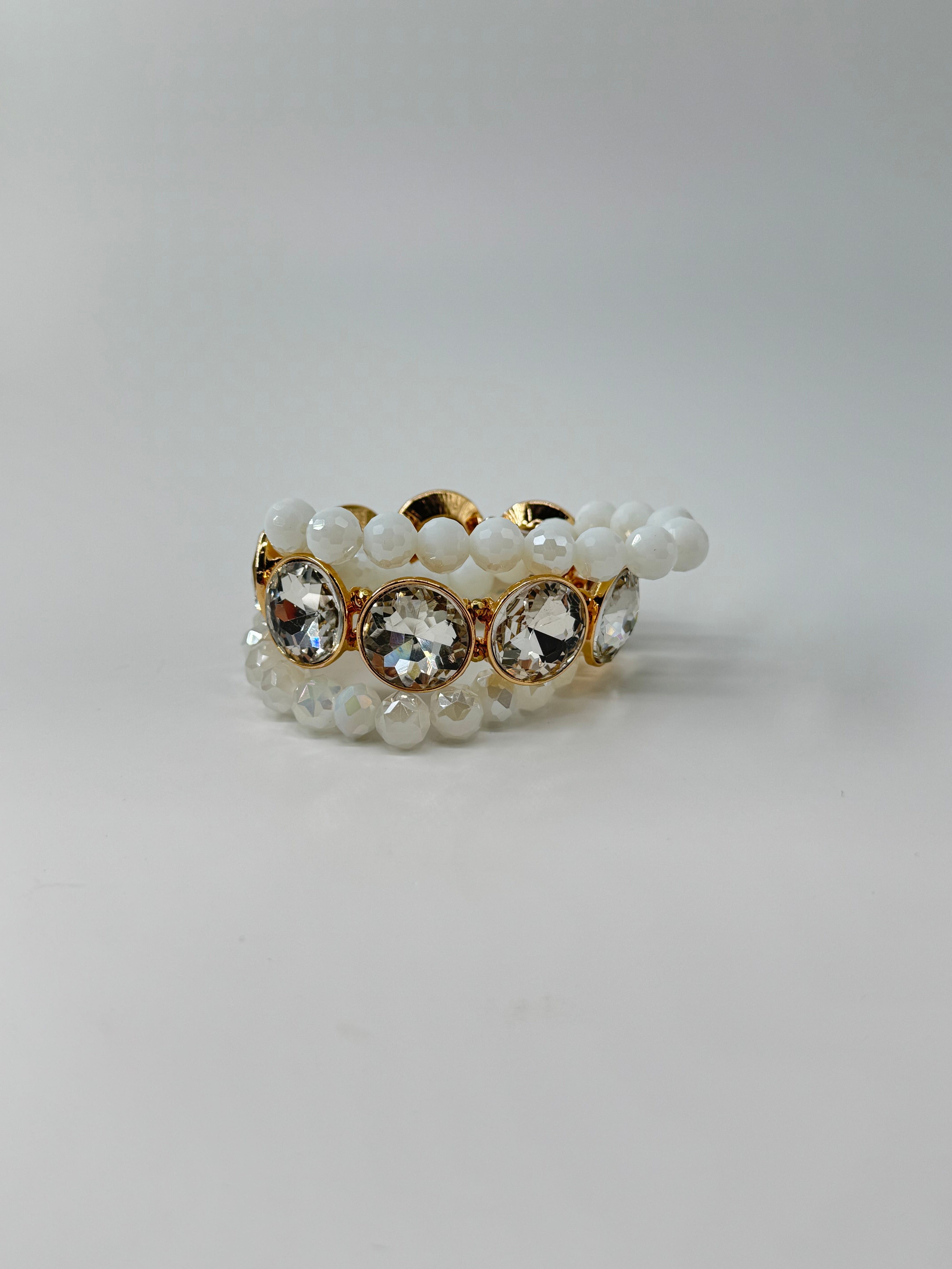 White and Bling Crystal Bracelet Stack