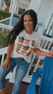 Boots Bows And Jack o Lantern Graphic Top