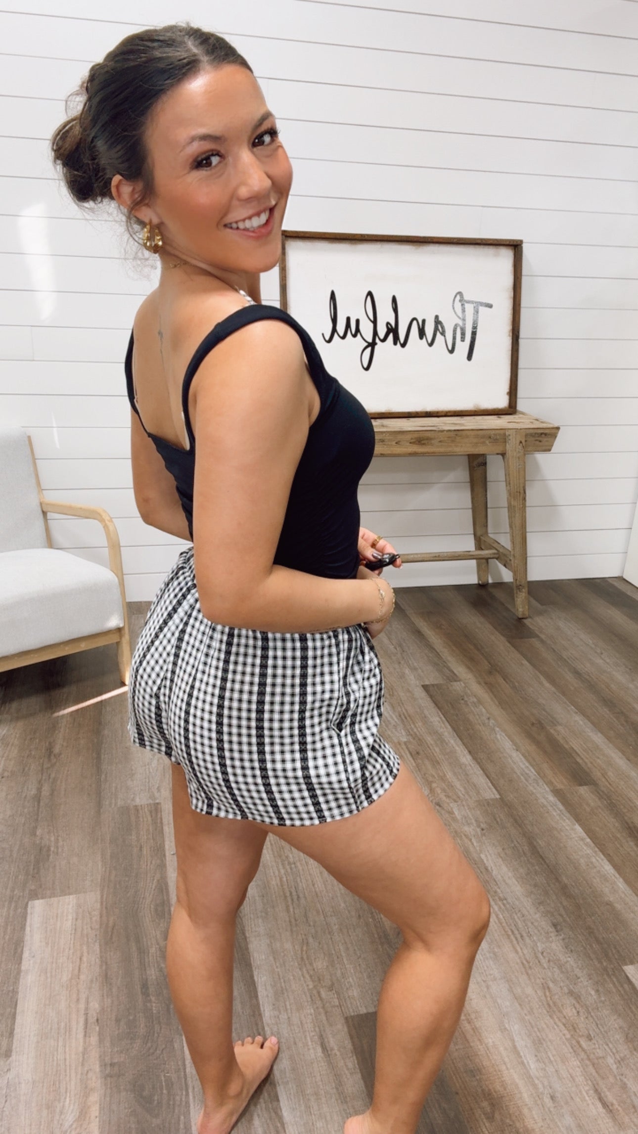 Black and White Lace Gingham Shorts