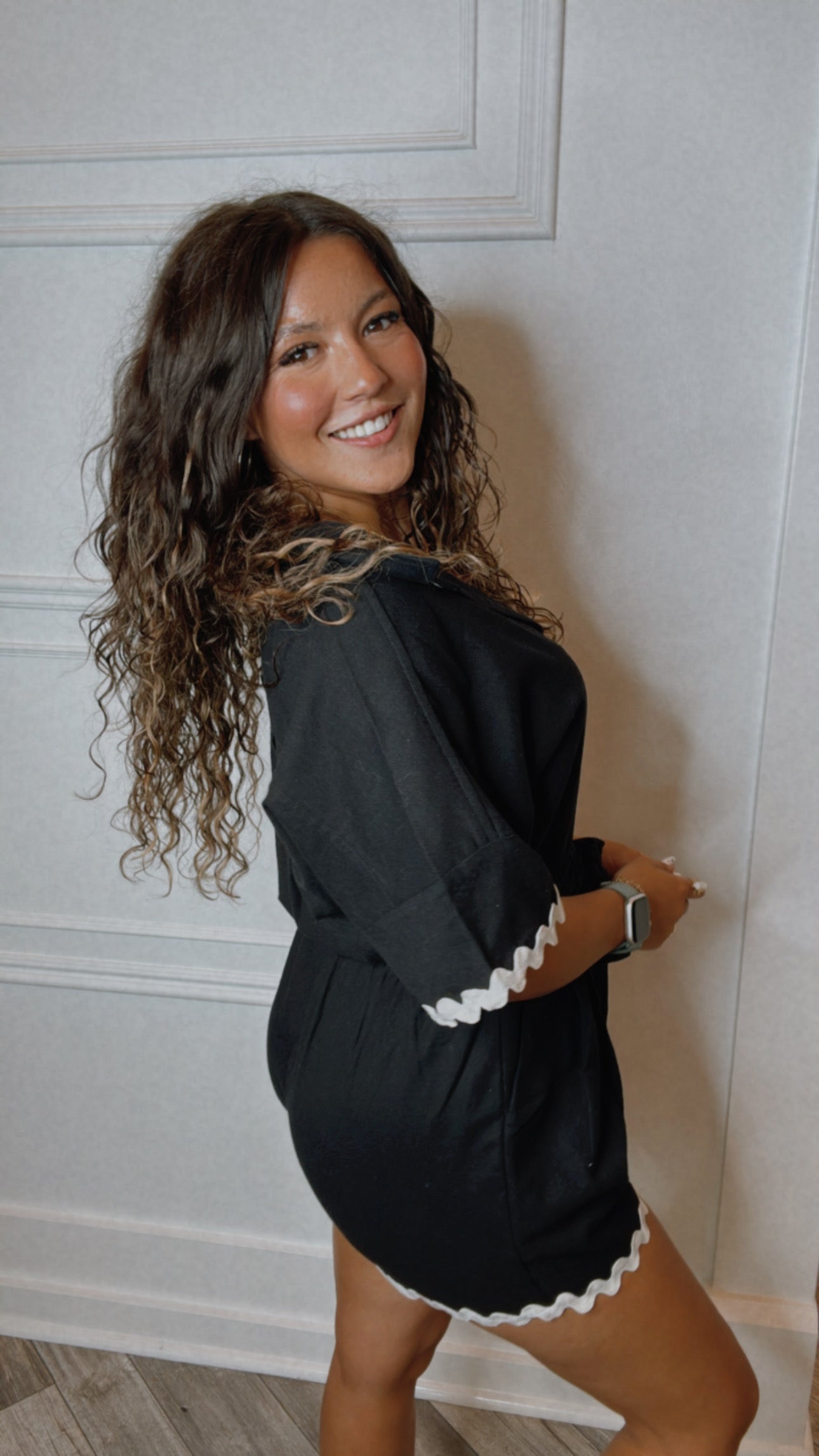 Black and White Scalloped Piped Romper