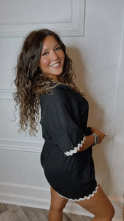 Black and White Scalloped Piped Romper