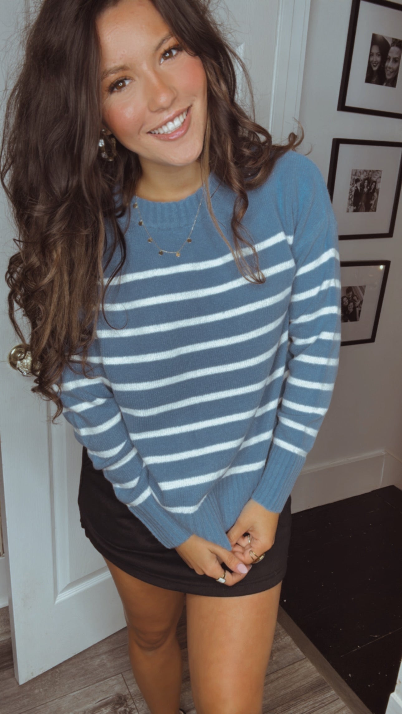 Light Blue and White Stripe Cozy Co Sweater