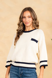 Cream and Navy Ultra Soft Sweater Top