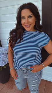 Lightweight Blue Striped and Ribbed Top