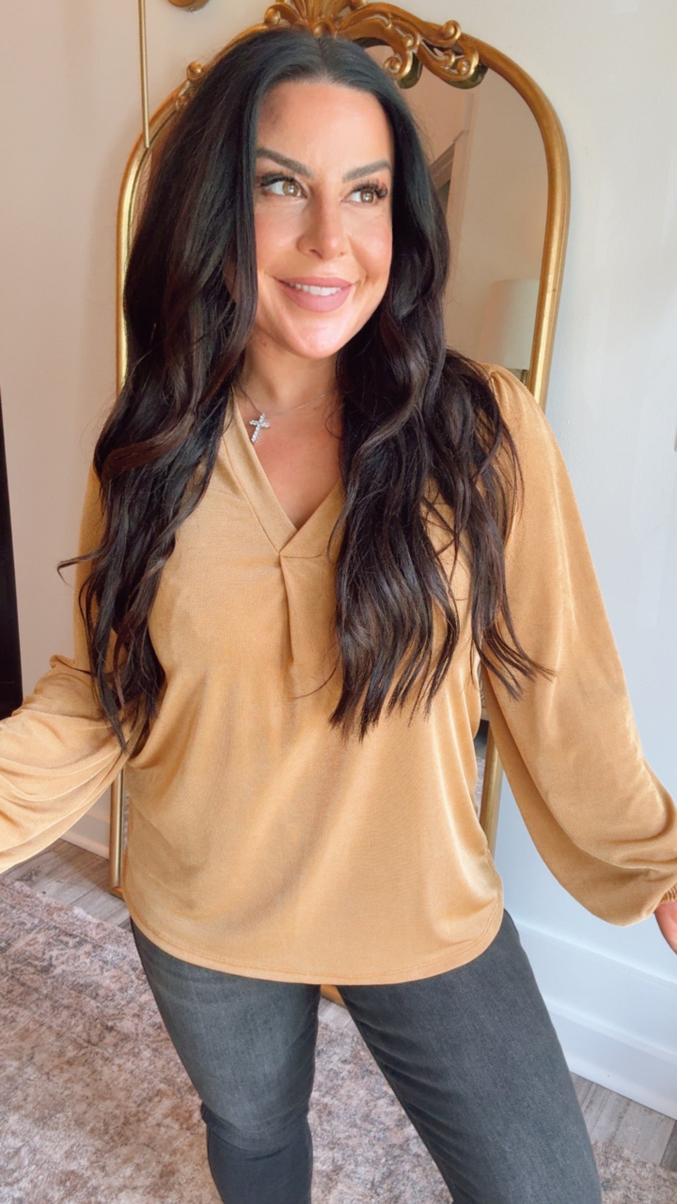 Lightweight Ultra Soft Long Sleeve Camel Top