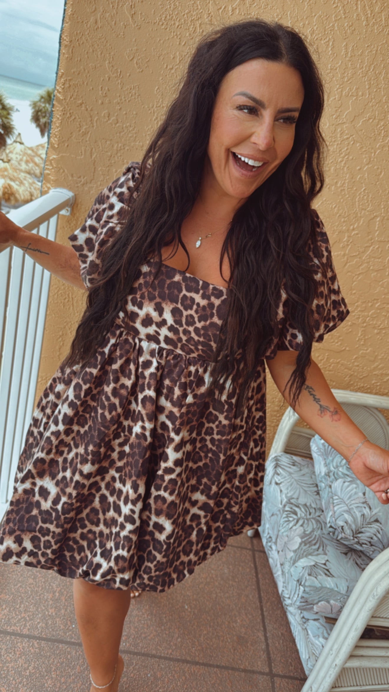 Chic Cheetah Bubble Sleeve Dress