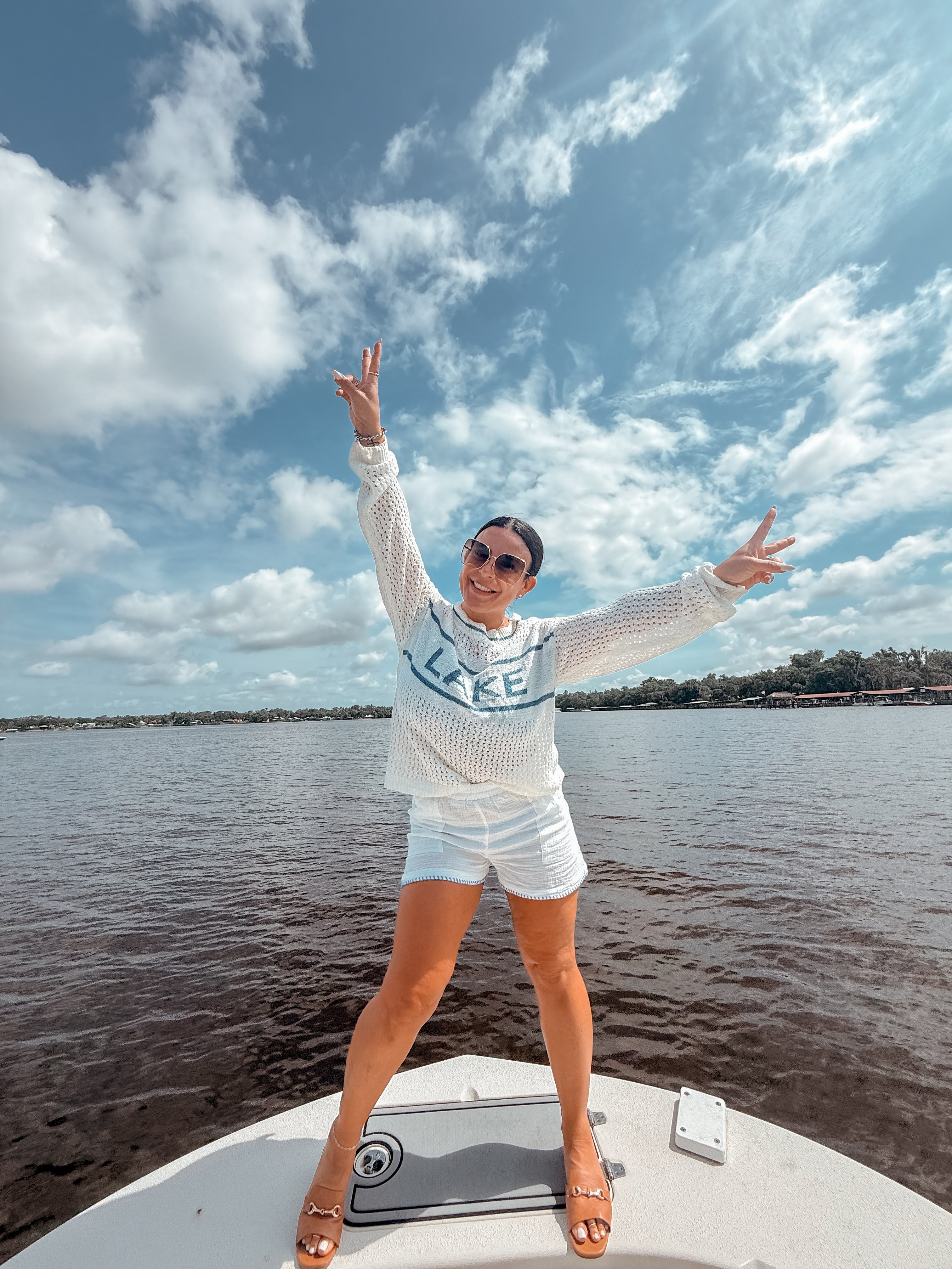 Chic White and Blue Lined Stich Shorts