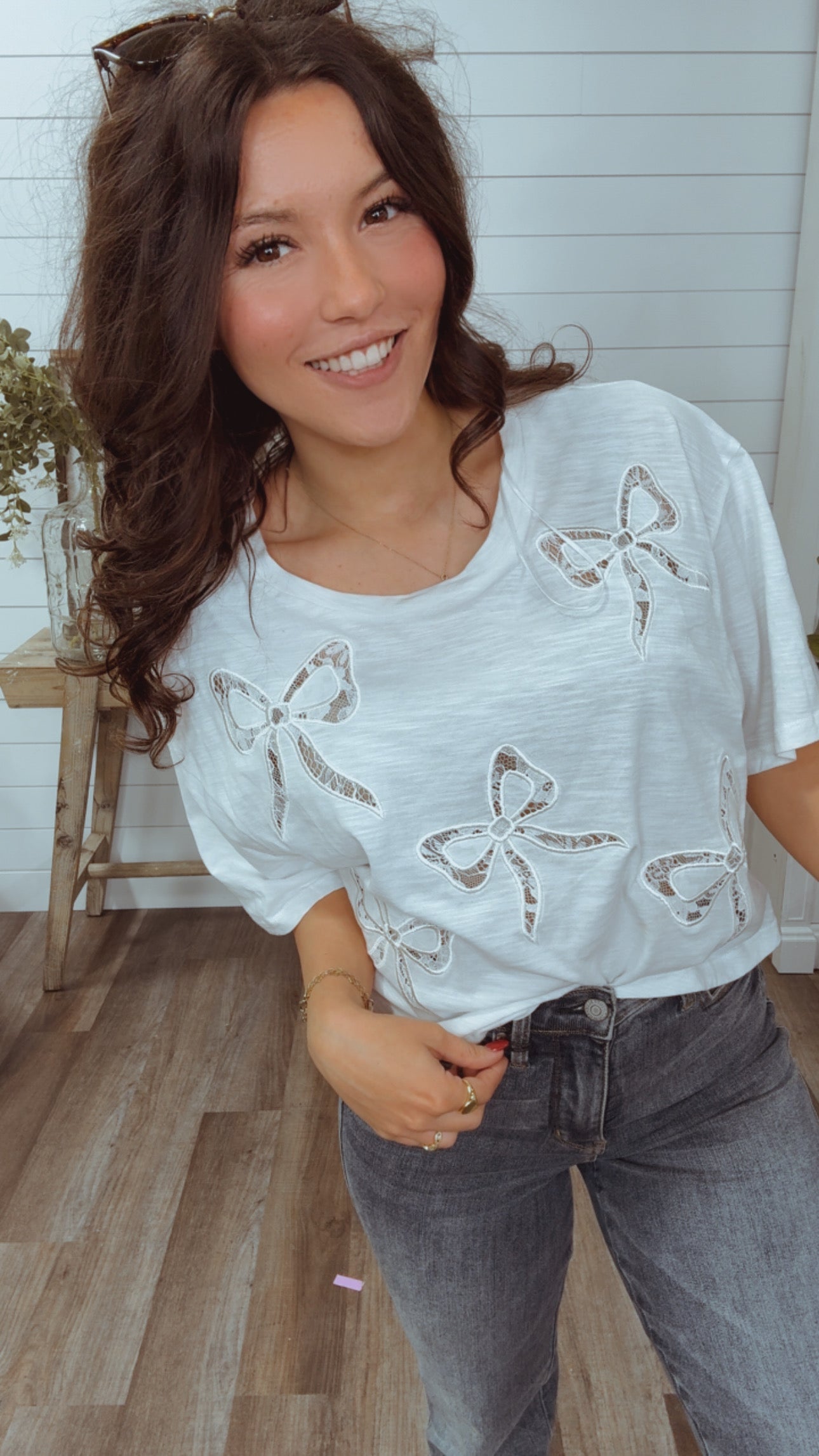 White Lace and Bows Top