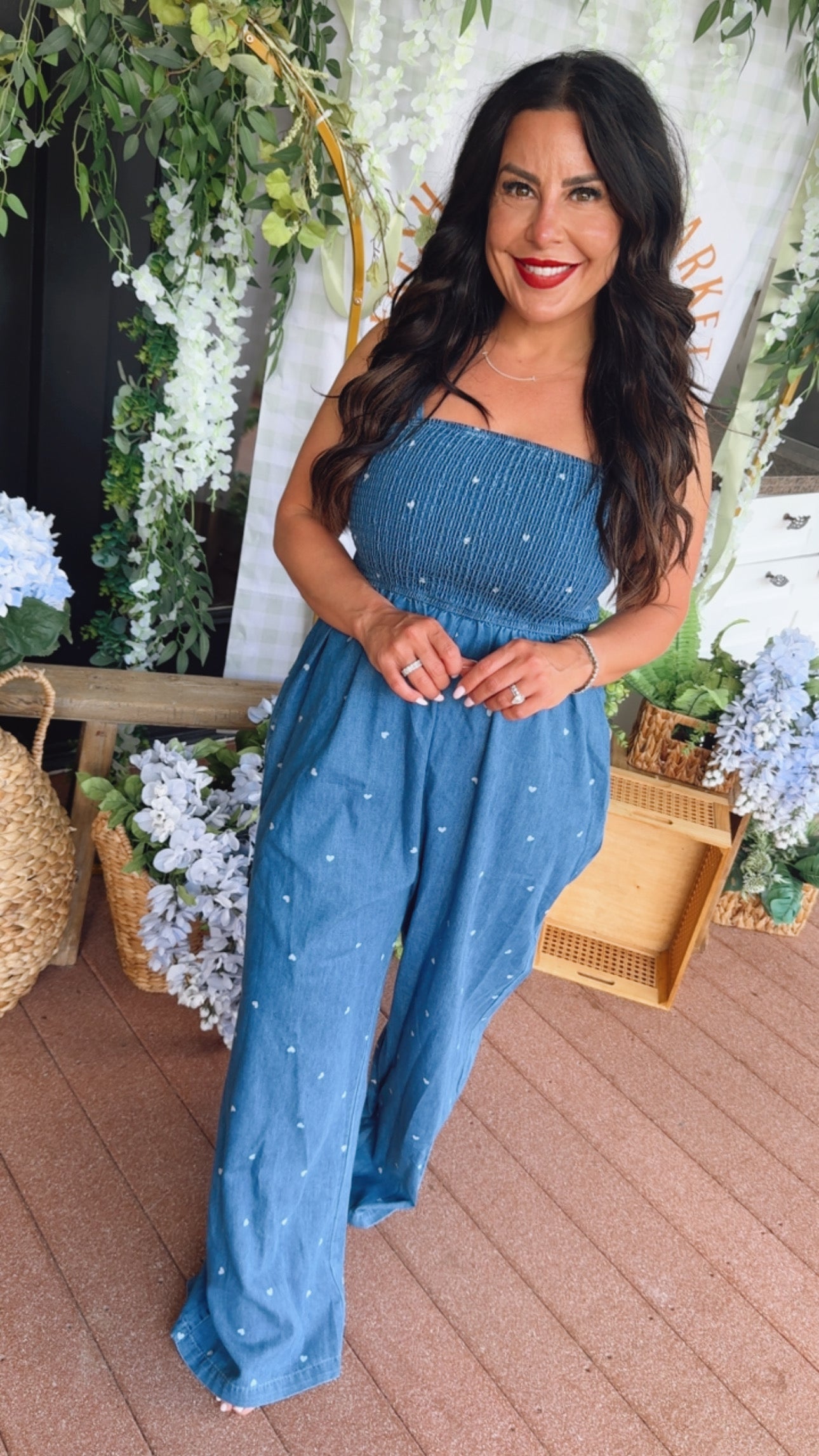 Denim and Hearts Smocked Bust Jumpsuit