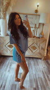 Blue and white Stripe Shorts  and Top Set