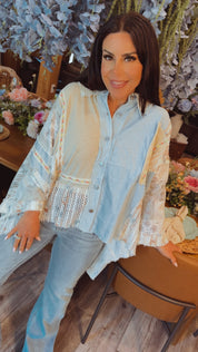 Chic Pol Denim Floral button Up Top